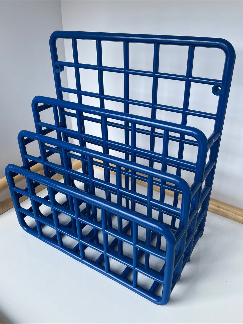 Vintage Yaffa 1983 Blue Plastic Mini Catch-All Organizer Rack Desk File Holder